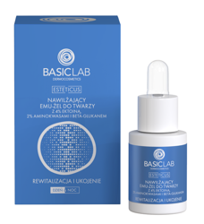 BasicLab Nawilżający emu-żel do twarzy z 4% ektoiną, aminokwasami i beta-glukanem Rewitalizacja i ukojenie 15ml