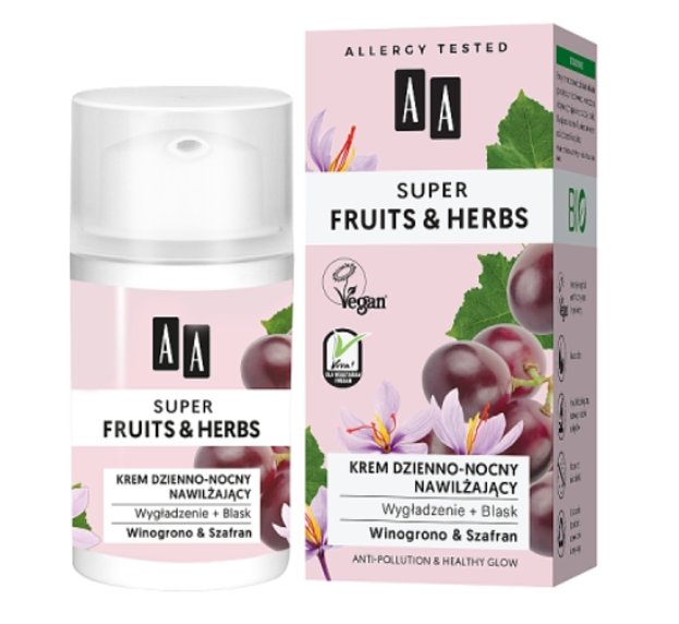 AA Super Fruits&Herbs krem dzienno-nocny nawilżający winogrono/szafran 50ml