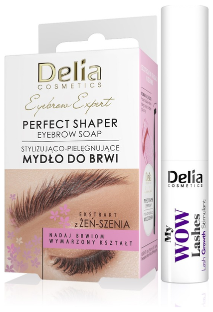 Delia Cosmetics zestaw Eyebrow Expert stylizująco-pielęgnujące mydło do brwi 10ml + My Wow Lashes Lash Growth Stimulant odżywka do rzęs 3ml