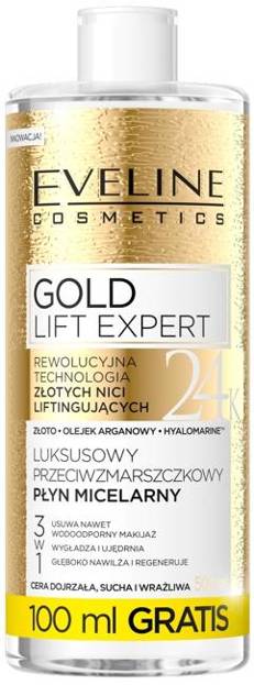 Eveline Cosmetics GOLD Lift Expert Luksusowy przeciwzmarszczkowy płyn micelarny 3w1 500ml