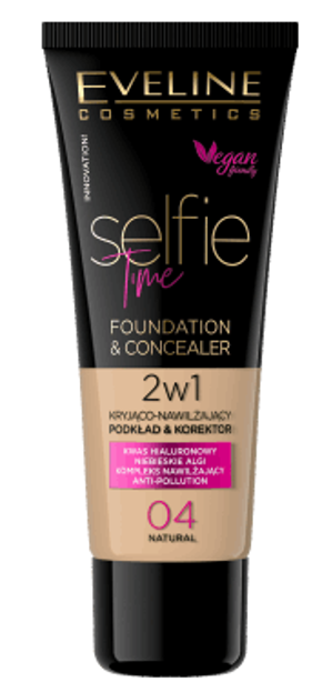Eveline Cosmetics Selfie Time Kryjąco-nawilżający podkład i korektor 04 Natural 30ml 
