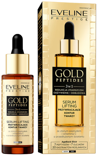 Eveline Gold Peptides 3w1 Redukcja zmarszczek Serum Lifting Przywracające kontur twarzy 30ml