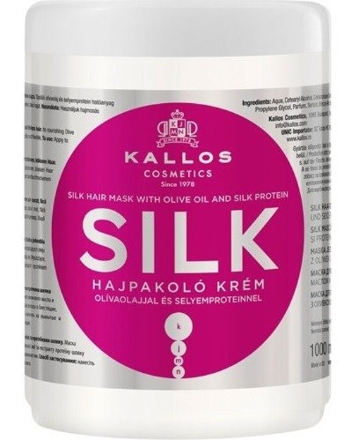 Kallos Silk  Hair Mask - Maska do włosów suchych z wyciągiem oleju oliwkowego i proteinami jedwabiu, 1000 ml